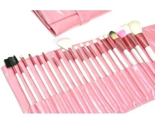 Kit com 20 pincéis para maquiagem + bolsa rosa perolado