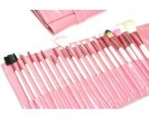 Kit com 20 pincéis para maquiagem + bolsa rosa perolado